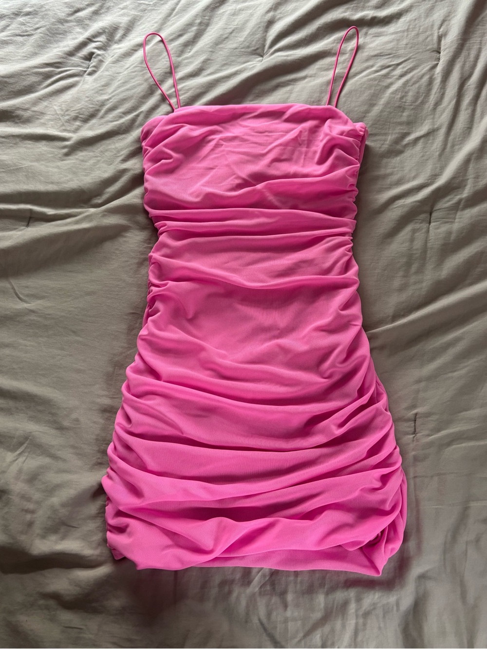 Princess Polly Hot Pink Ruched Spaghetti-Strap Mini Dress
